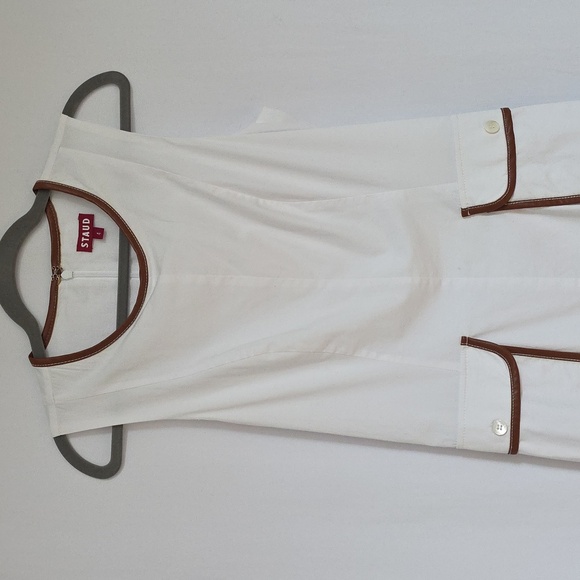 Staud White & Brown Lined Cotton Dress.  Size 4 - Picture 2 of 9